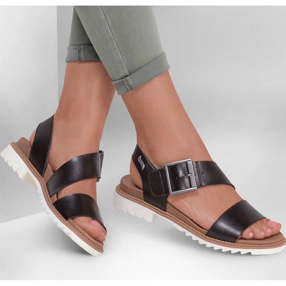 Skechers arch fit Lucy black vegan leather sandals women’s Size 9